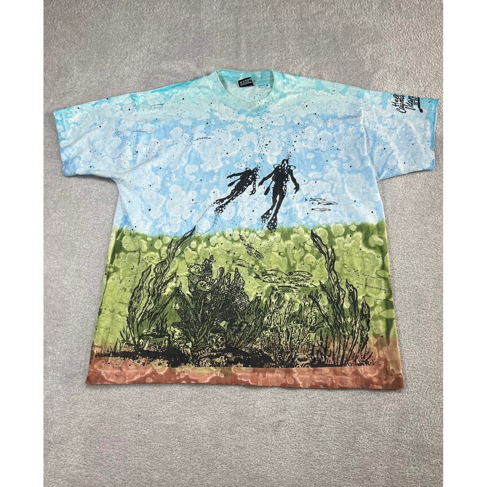 Best Fruit of the Loom T-Shirt XXL Blue 1995 Scuba Diving All Over Print Vintage
